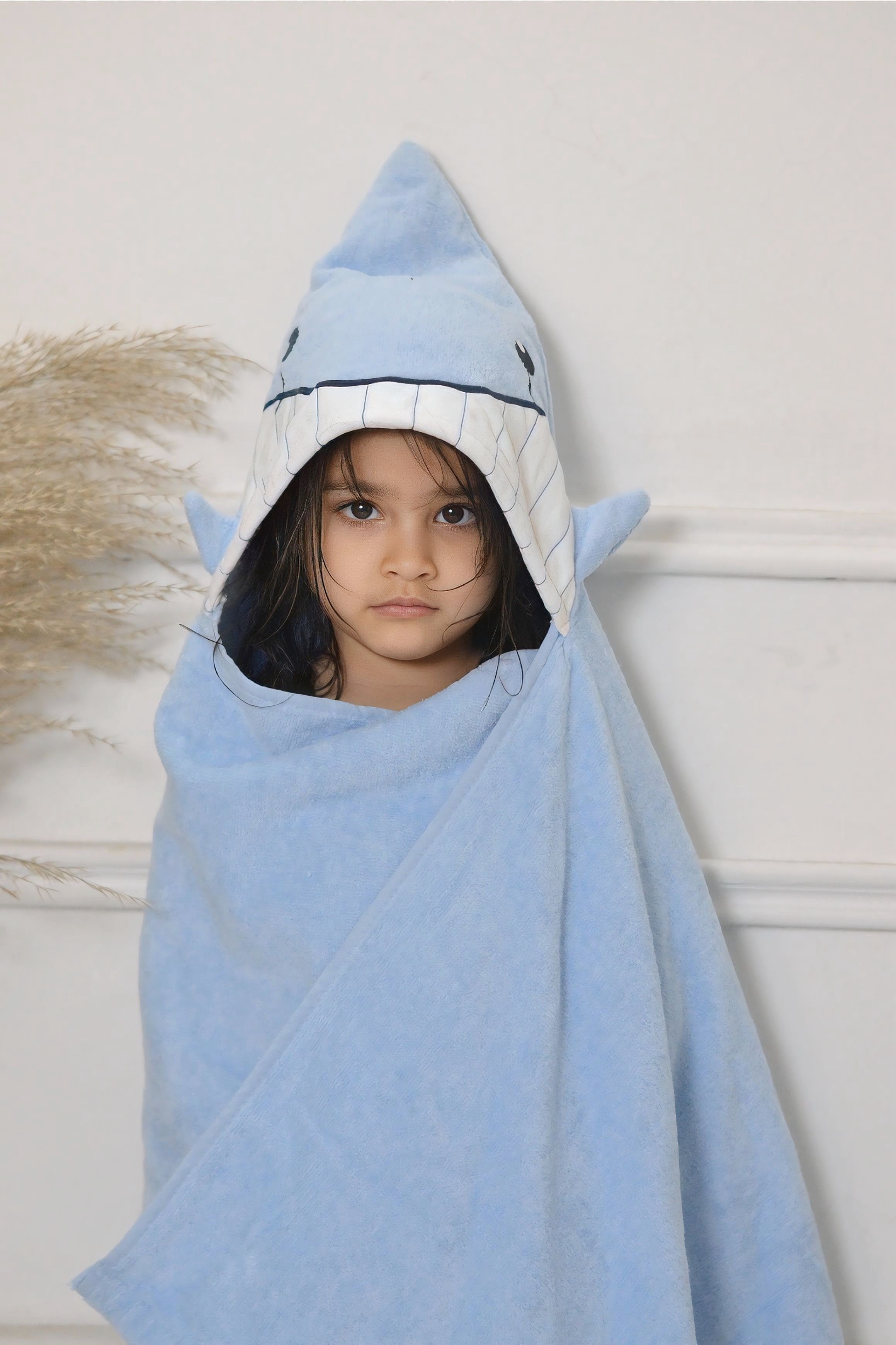 Kids Hooded Towel Blue Fish Splash Fun