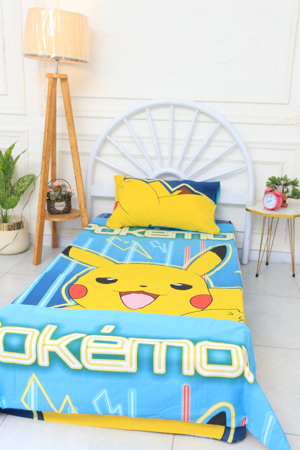 Kids Duvet Set with Flat Sheet with Pillow Cover Pokemon