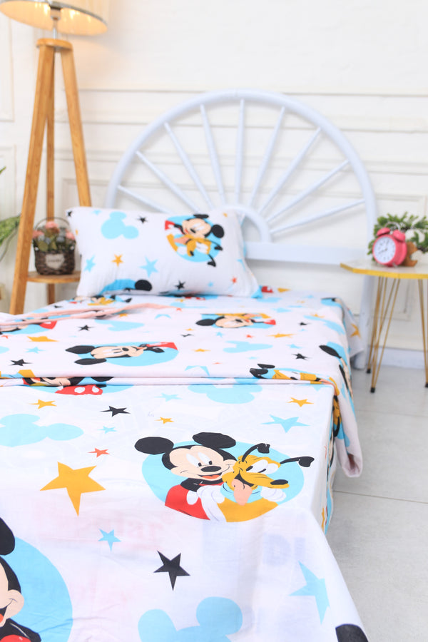 Kids Duvet Set with Flat Sheet with Pillow Cover Mickey with Dog