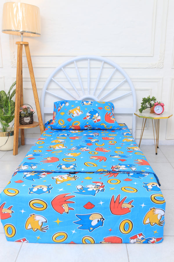 Kids Duvet Set with Flat Sheet with Pillow Cover Sonic Prime