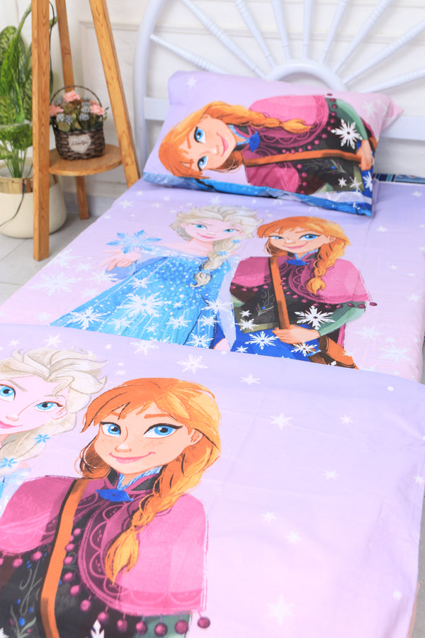 Kids Duvet Set with Flat Sheet with Pillow Cover Elsa & Anna