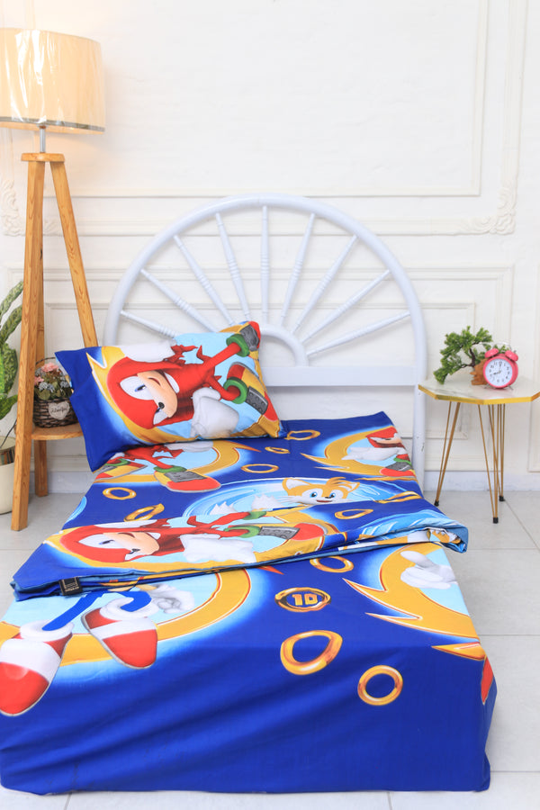 Kids Duvet Set with Flat Sheet with Pillow Cover Sonic Rings