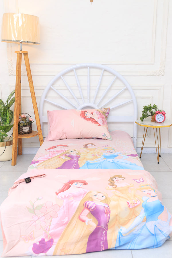 Kids Duvet Set with Flat Sheet with Pillow Cover Cinderella Princess