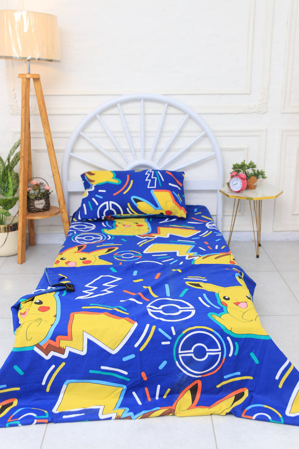 Kids Duvet Set with Flat Sheet with Pillow Cover Pikachu