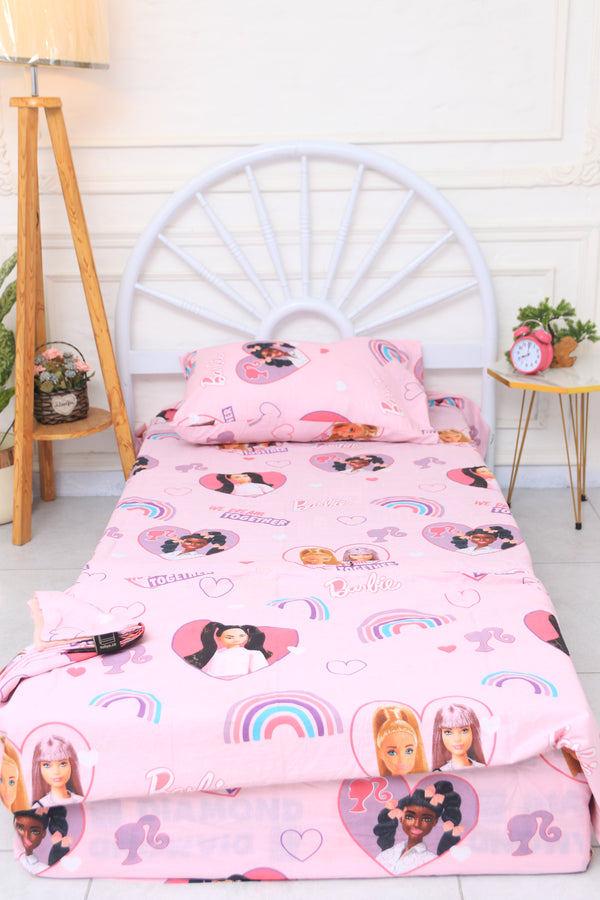 Kids Duvet Set with Flat Sheet with Pillow Cover Barbie