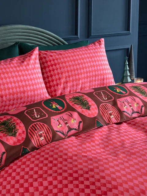 Pink Christmas Reversible Duvet Cover and Pillowcase Set