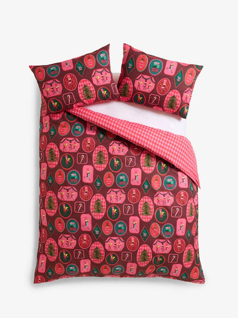 Pink Christmas Reversible Duvet Cover and Pillowcase Set