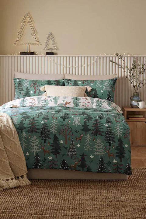 Green Christmas Reversible Duvet Cover and Pillowcase Set