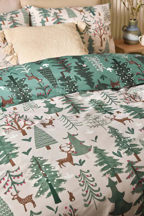 Green Christmas Reversible Duvet Cover and Pillowcase Set