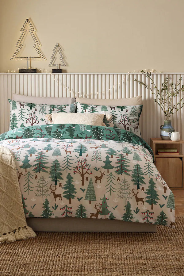 Green Christmas Reversible Duvet Cover and Pillowcase Set