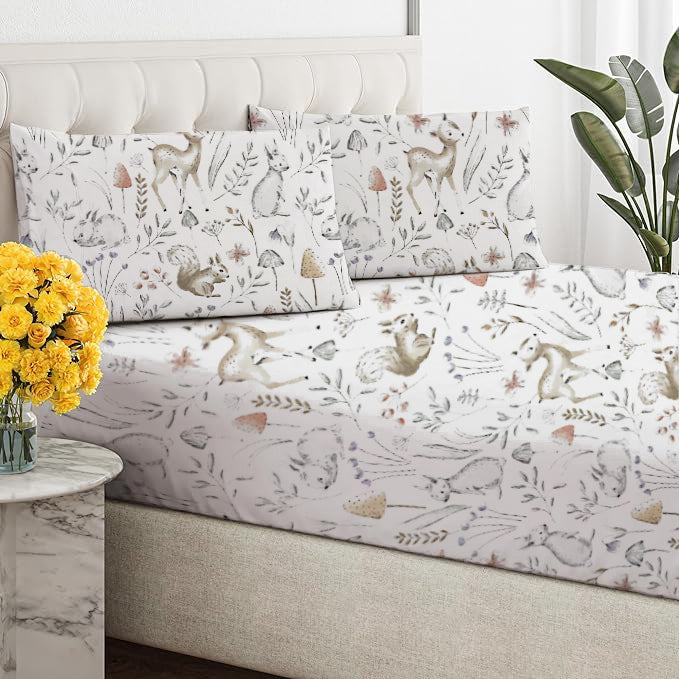 Rabbit Printed Duvet Cover with Pillow Cover