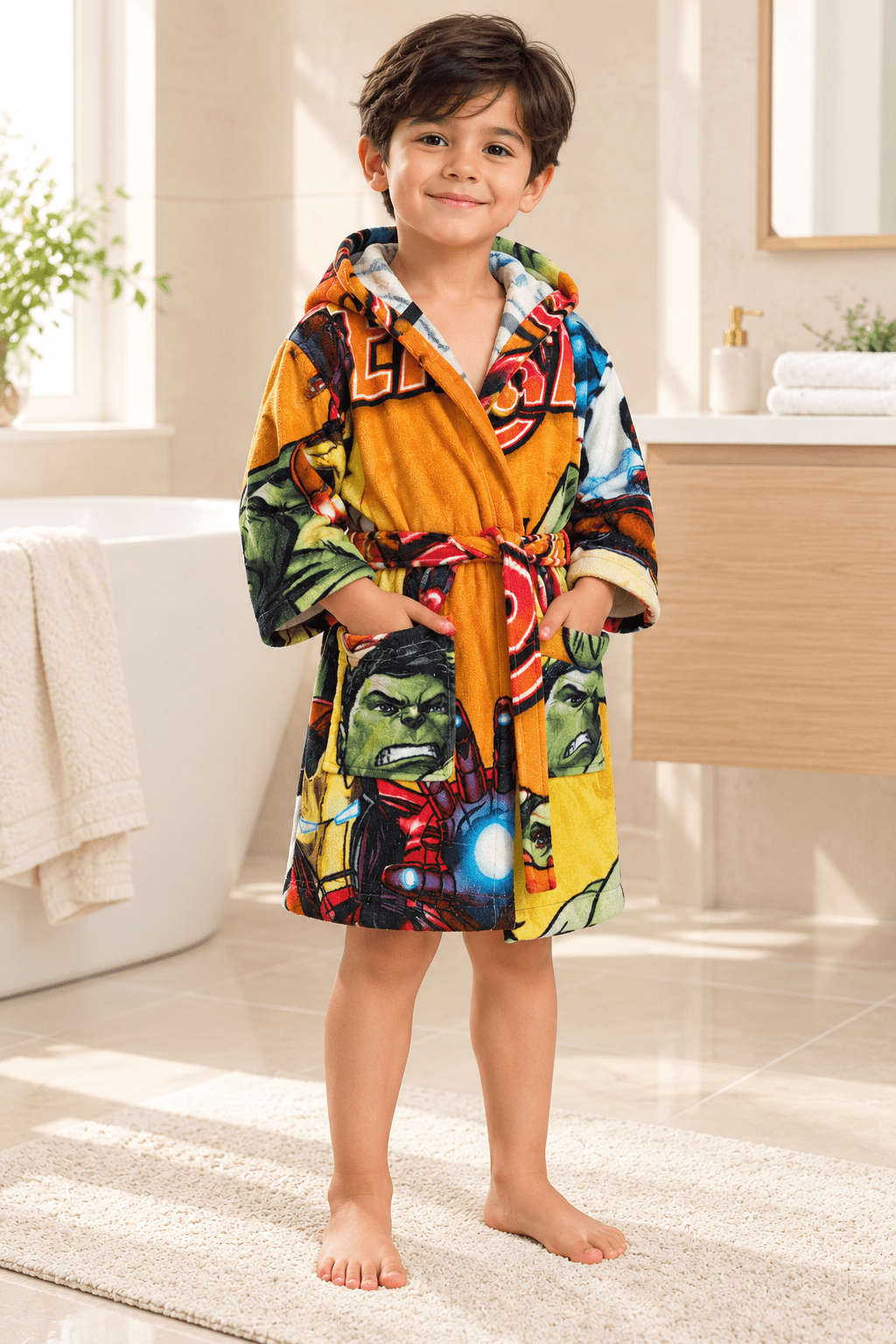 Kids Animated Printed Hooded Bathrobe - Toliya.co