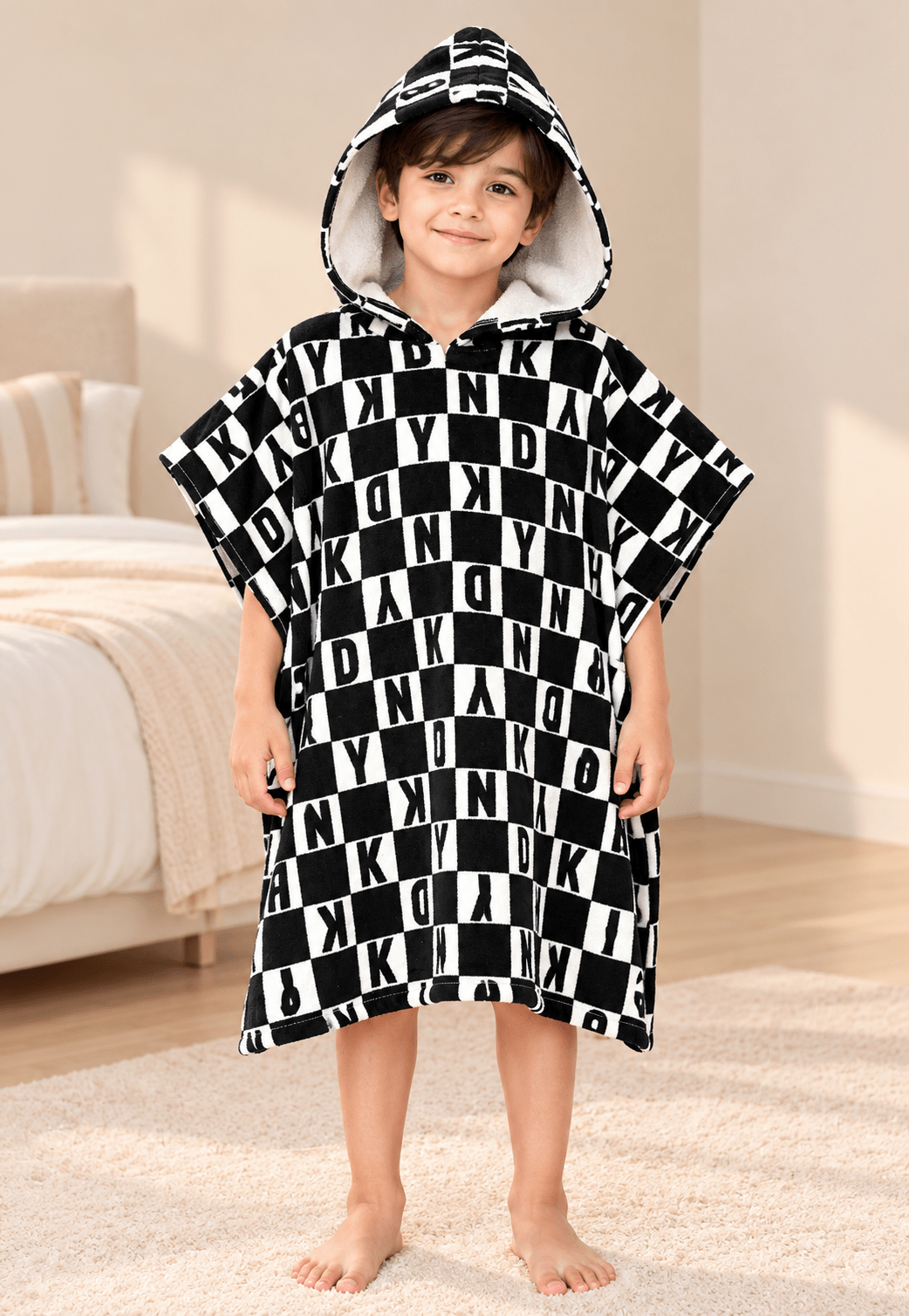 Black & White Kids Hooded Bath Poncho