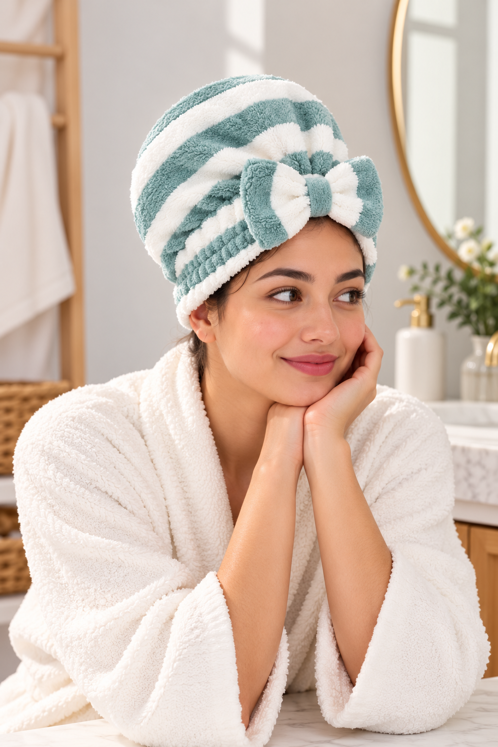 Plush Striped hair drying cap