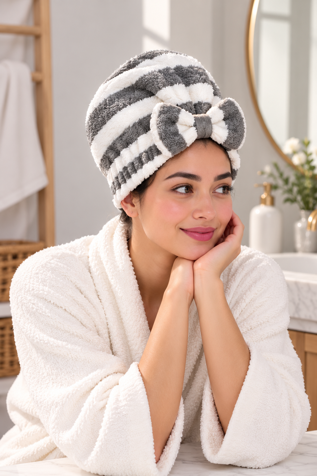 Plush Striped hair drying cap