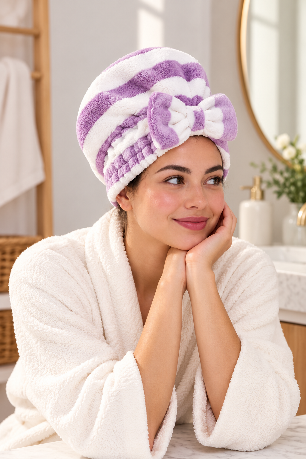 Plush Striped hair drying cap