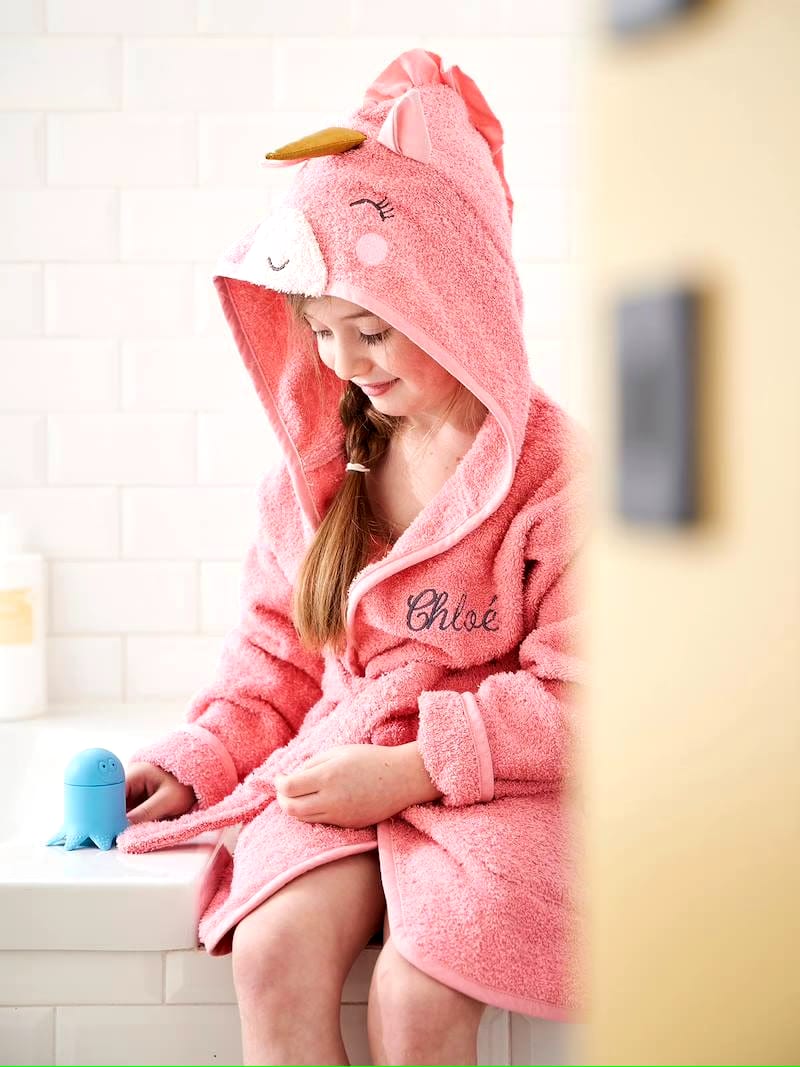 Unicorn Hooded Kids Bathrobe – Pink (Ages 4 to 10)