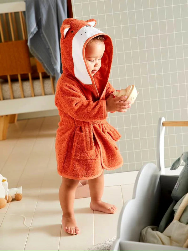 Fox Hooded Baby Bathrobe – Orange (Ages 9 Months to 3 Years)