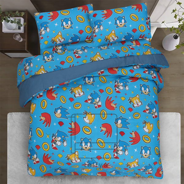 Kids Duvet Set with Flat Sheet with Pillow Cover Sonic Prime