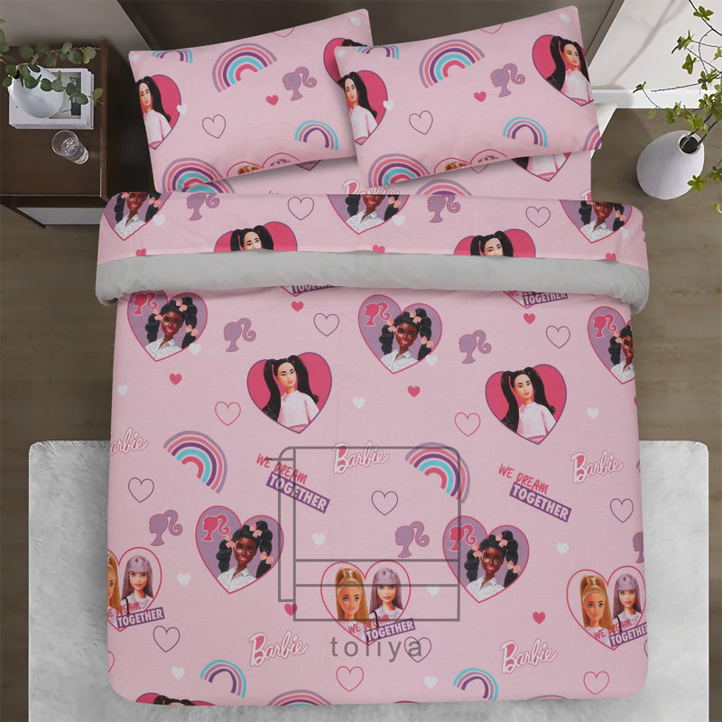 Kids Duvet Set with Flat Sheet with Pillow Cover Barbie