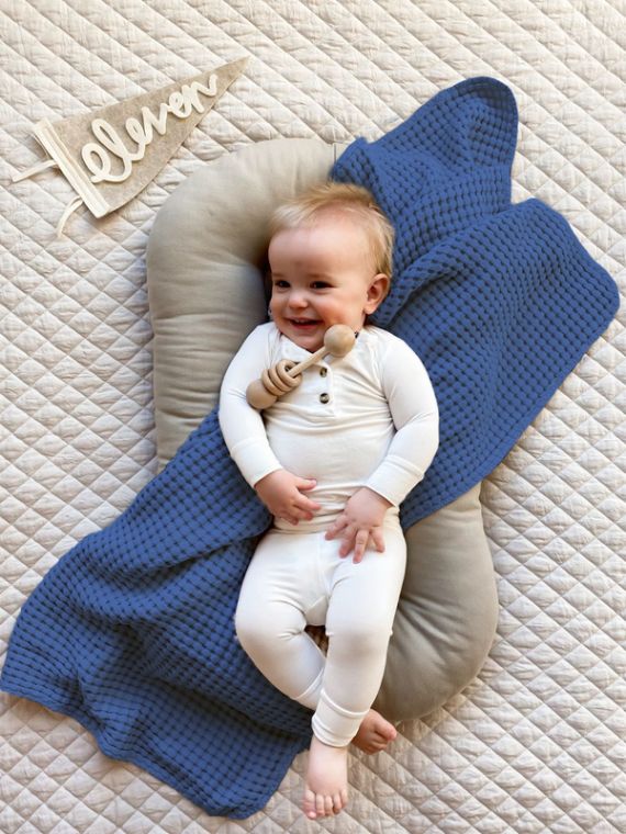 Summer Kids Waffle Blanket Navy Blue