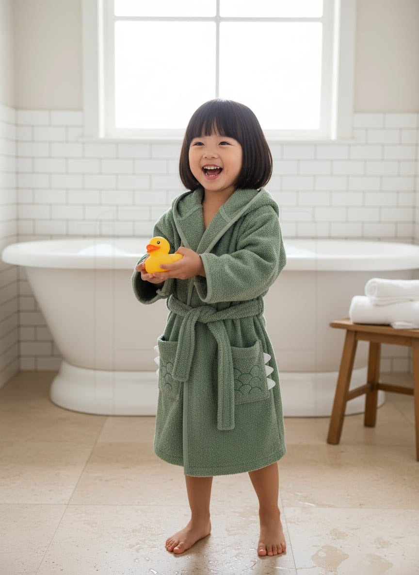 Crocodile Hooded Kids Bathrobe – Green (Ages 4 to 10)