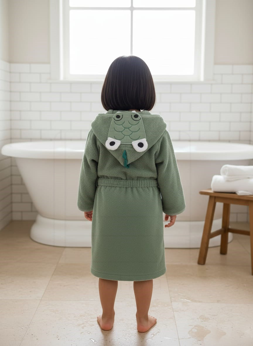 Crocodile Hooded Kids Bathrobe – Green (Ages 4 to 10)