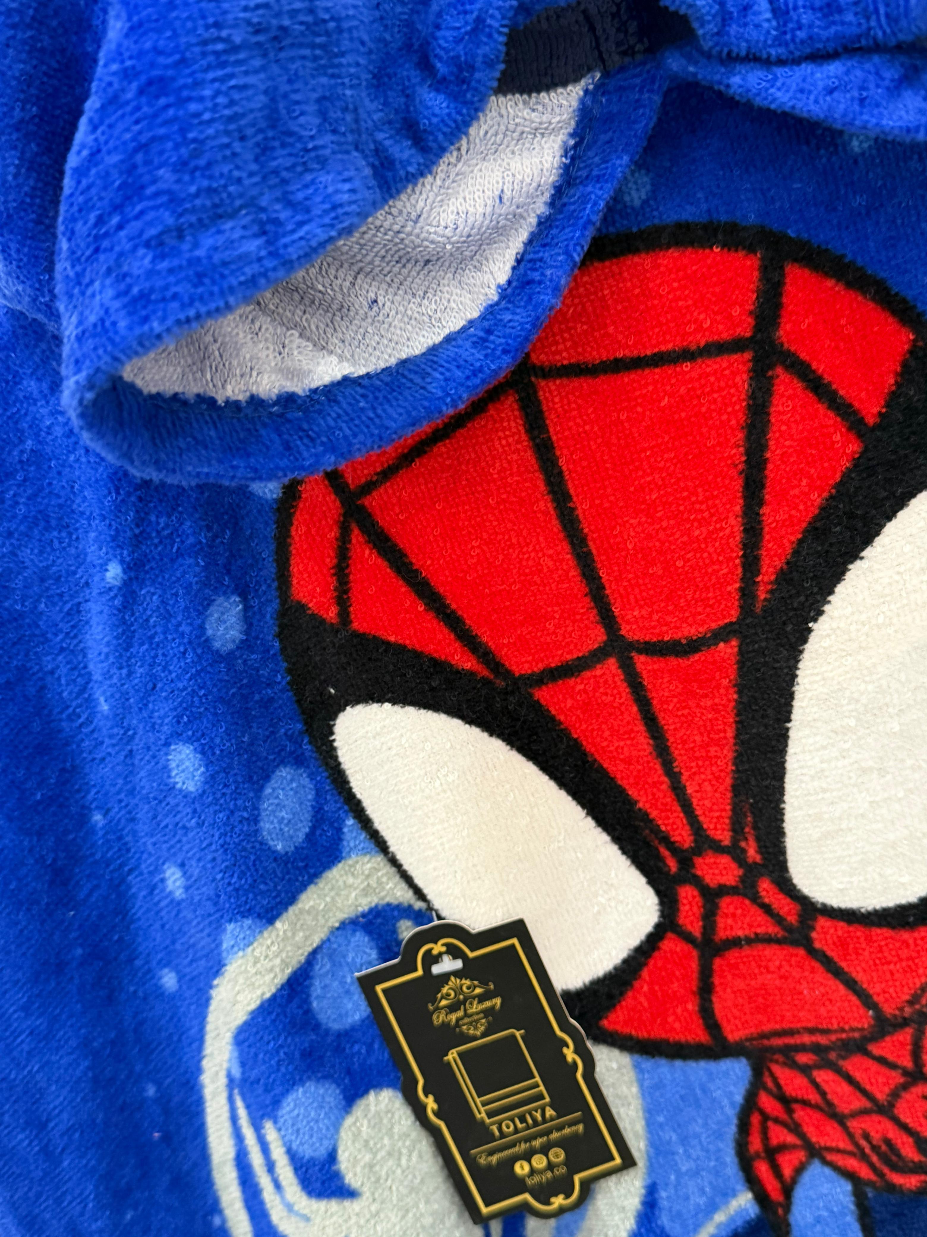 Spider-Man robe with a tag on a blue background