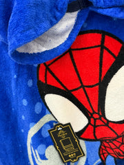 Spider-Man robe with a tag on a blue background
