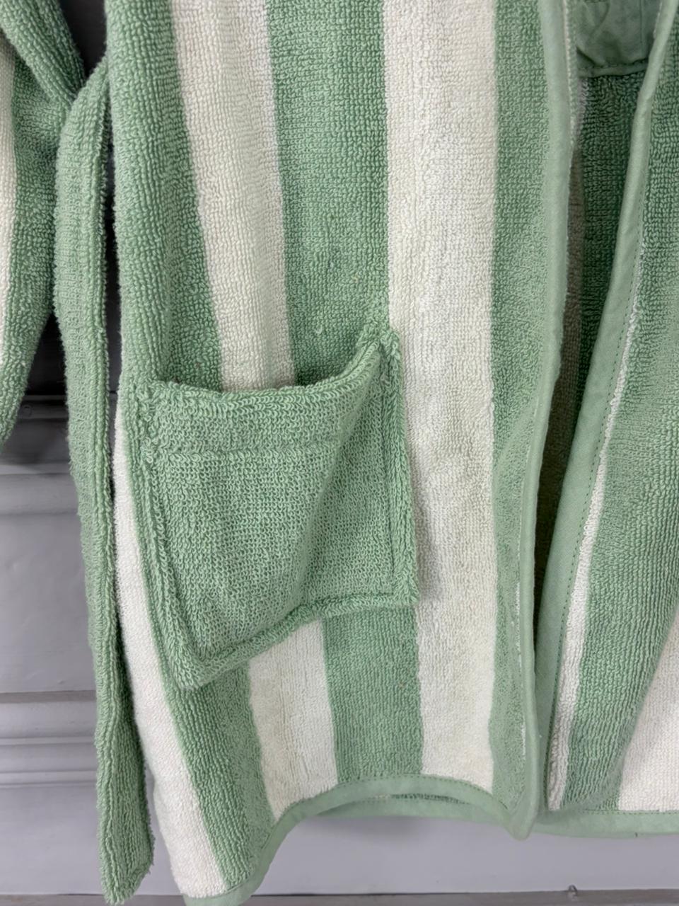 Kid Hooded Bathrobe Green Stripey Fun