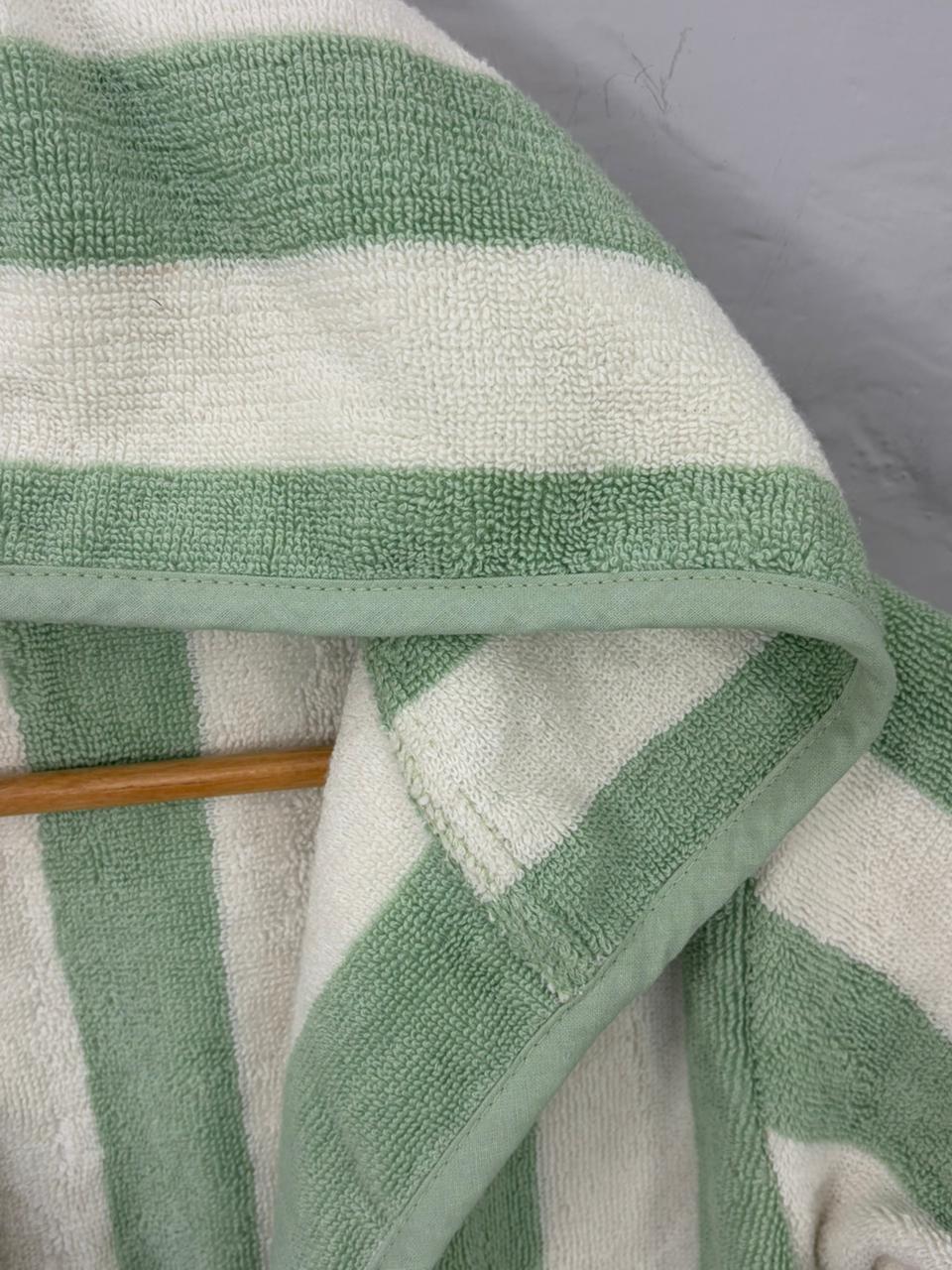 Kid Hooded Bathrobe Green Stripey Fun