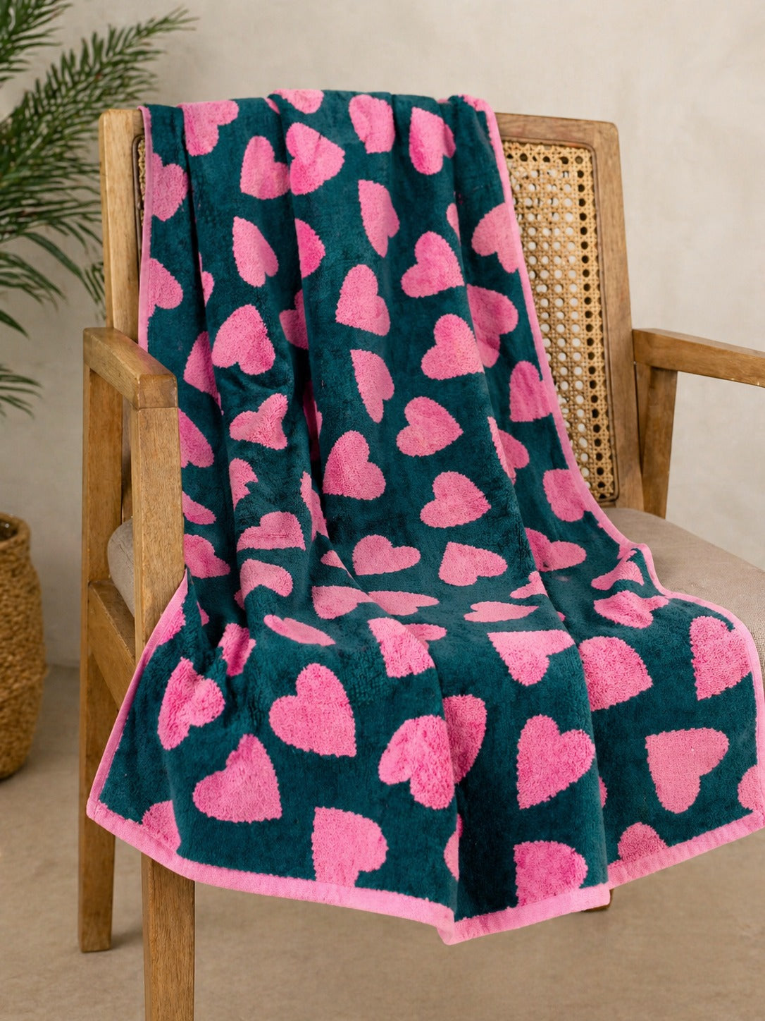 Pink Hearts Premium Cotton Bath Towel