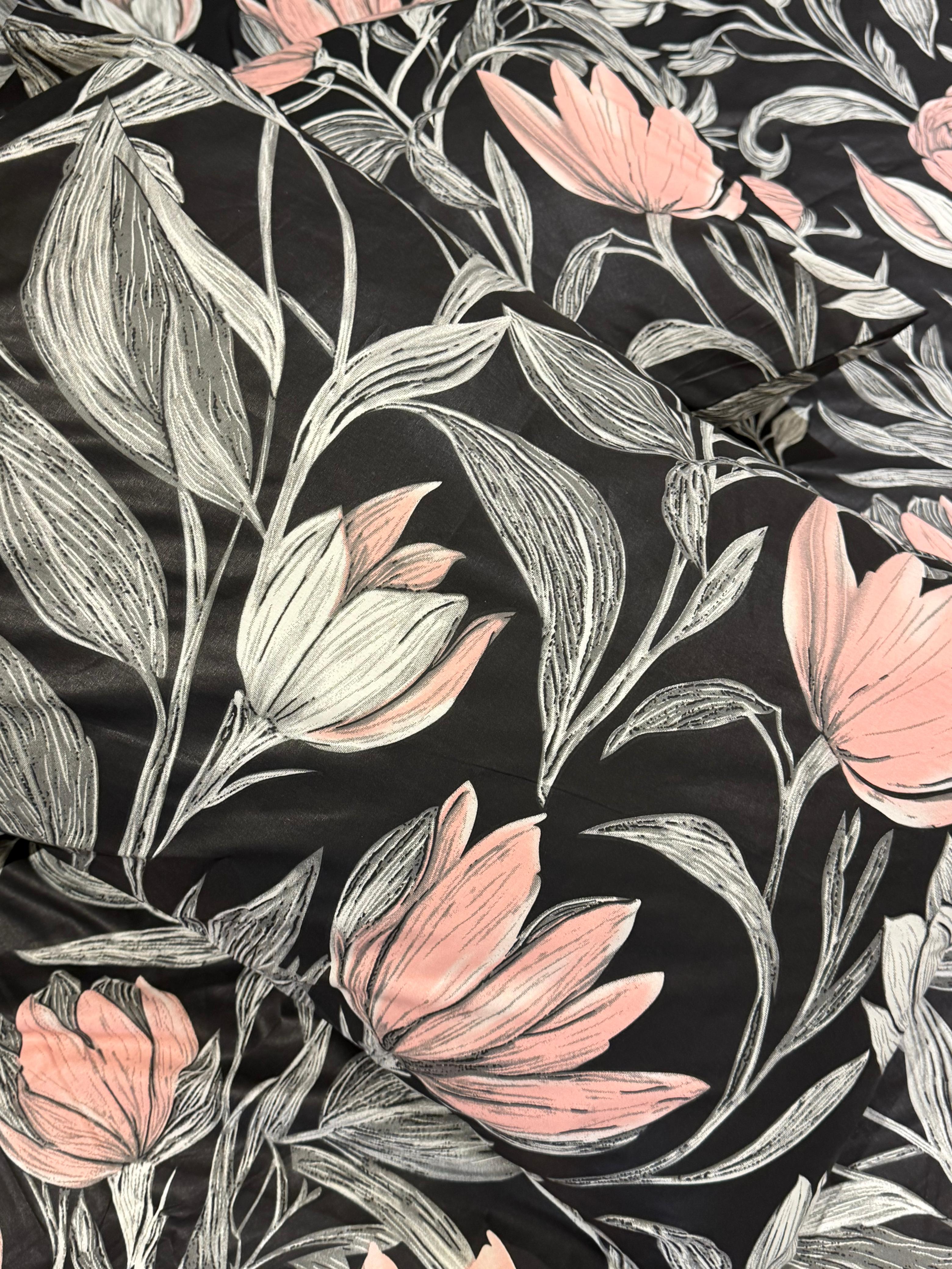 Black Floral Print Bedsheet Set