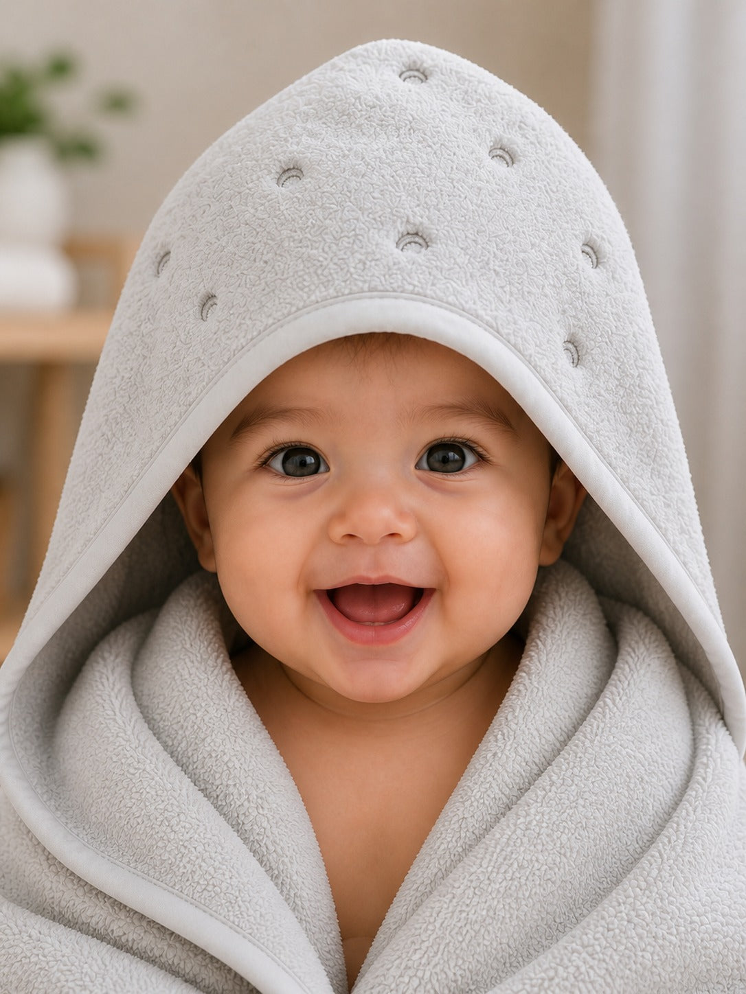 Grey doted Hooded Baby Towel