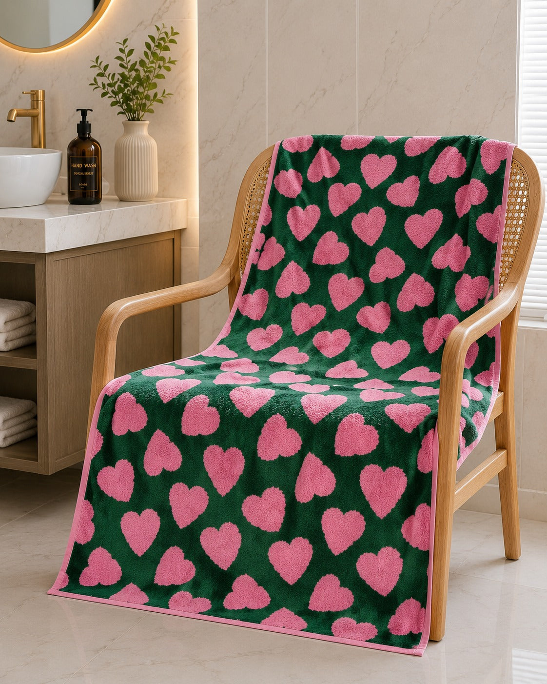 Pink Hearts Premium Cotton Bath Towel
