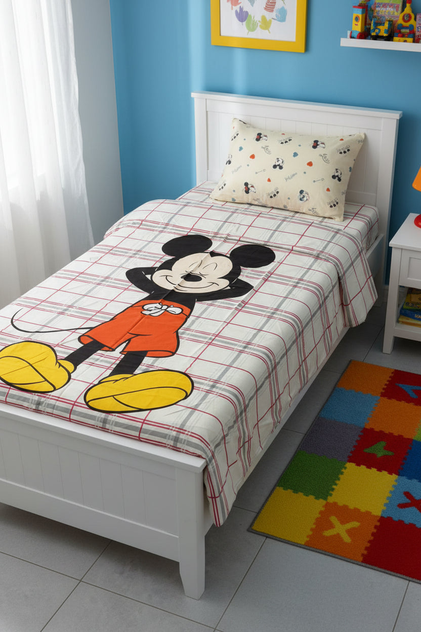 Kids Mickey Print Single Bedsheet with Pillow cover