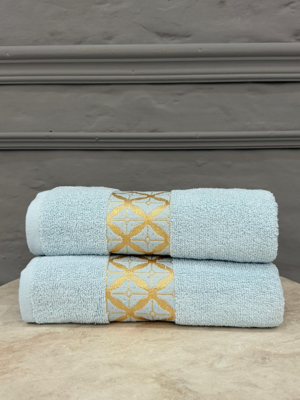 Luxury Sky Blue & Gold Jacquard Cotton Towel Pack of 2