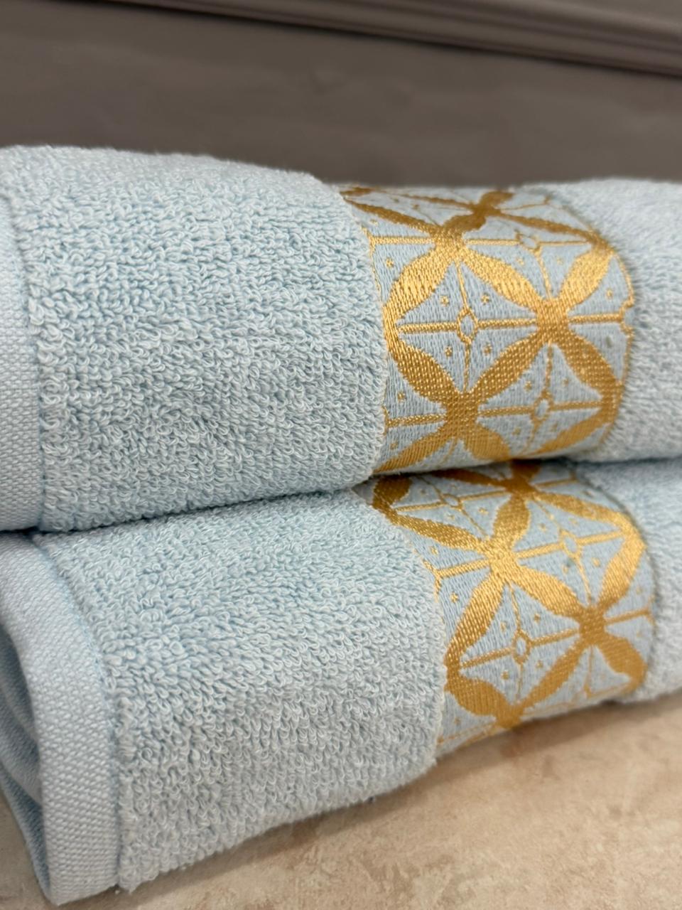 Luxury Sky Blue & Gold Jacquard Cotton Towel Pack of 2