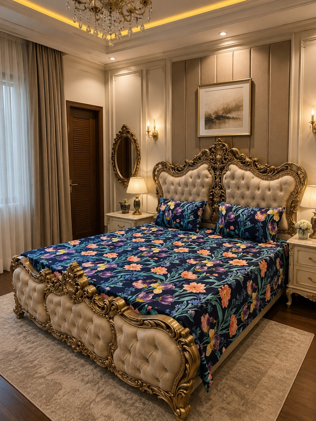 Midnight Bloom Floral Bedsheet Set