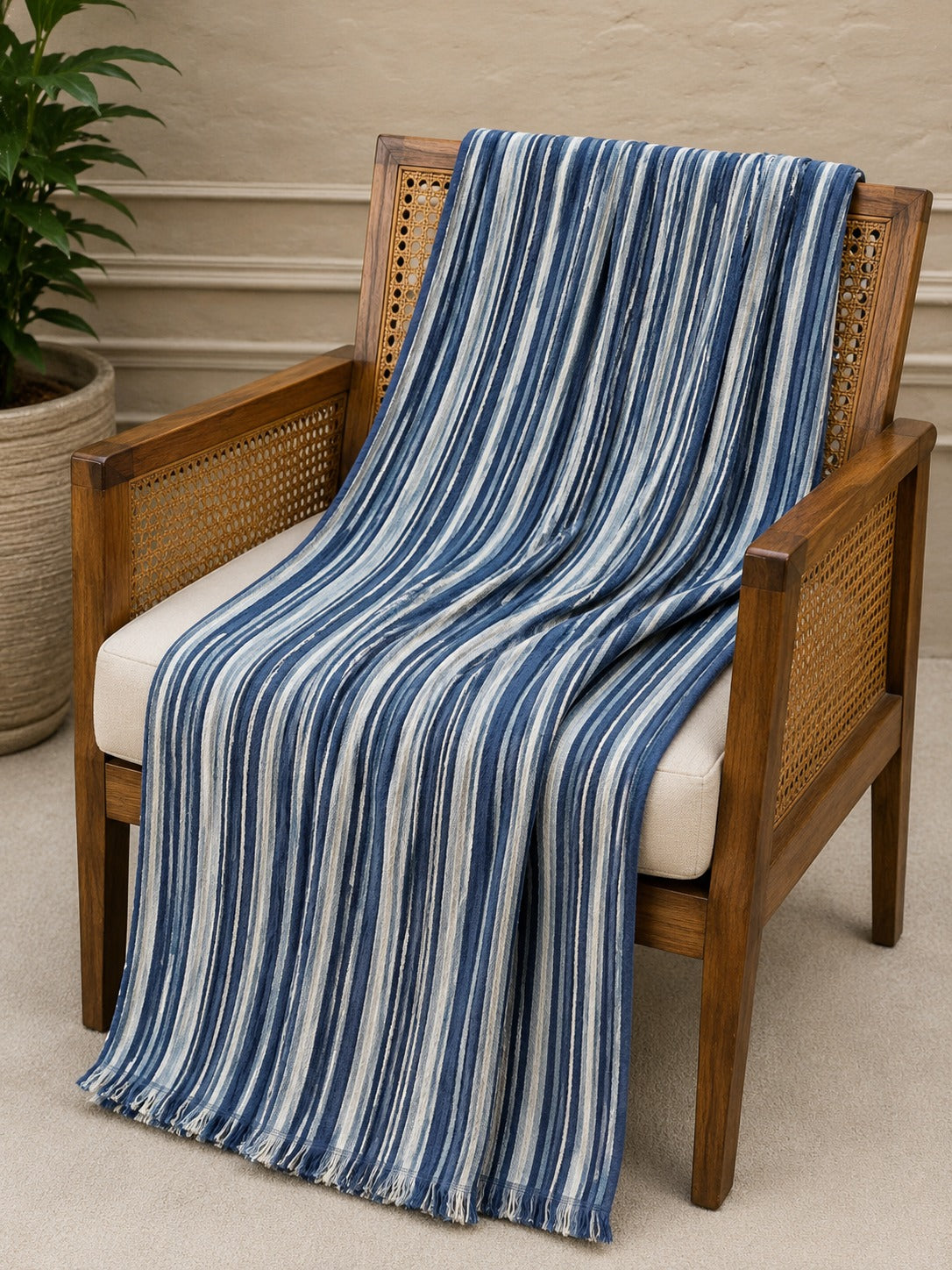 Navy Blue Striped Bath Towel