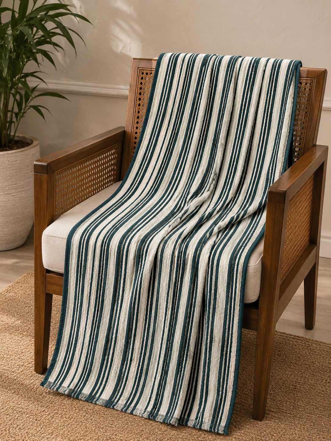 Black Blue Striped Bath Towel