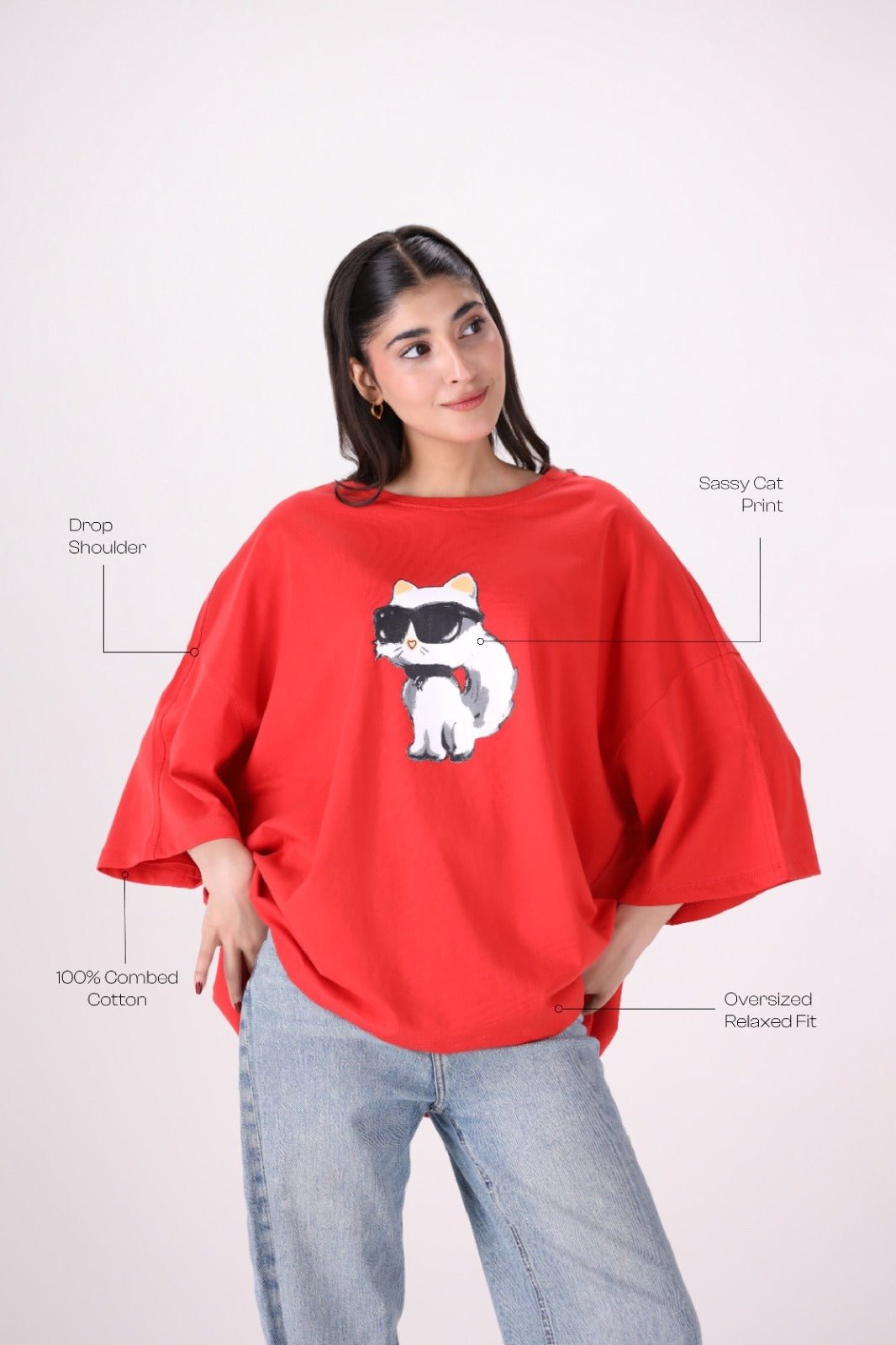 Sassy Cat Drop Shoulder - Toliya.co