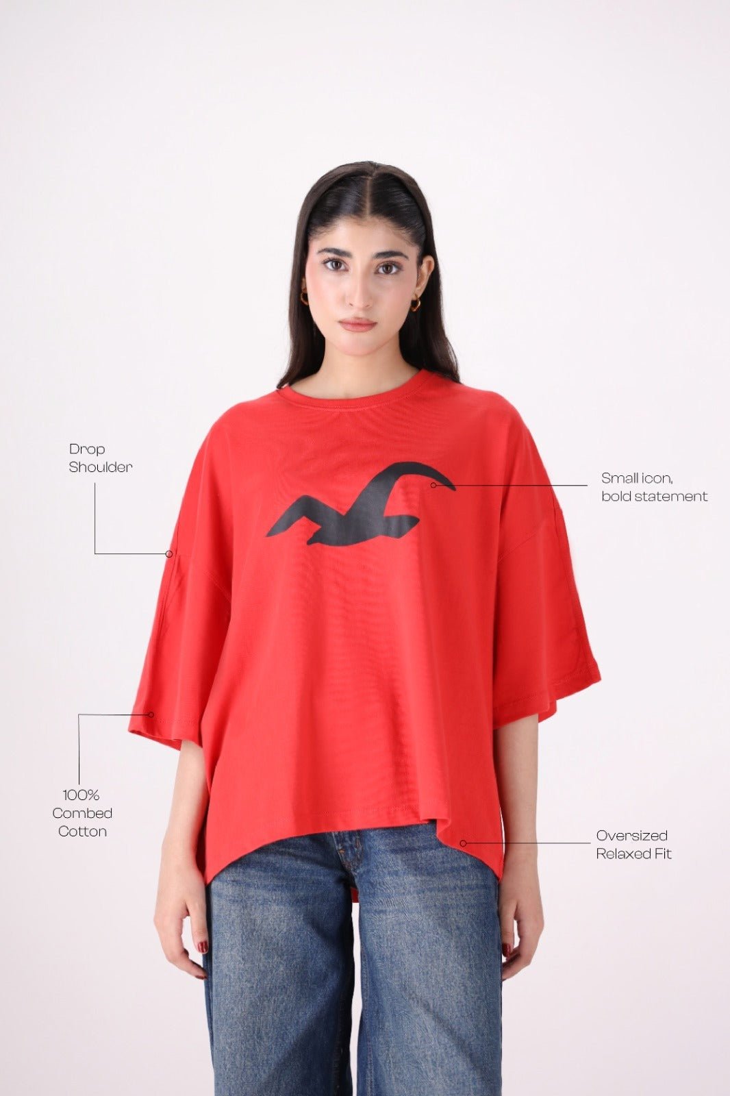 Black Wing Oversized Tee - Toliya.co