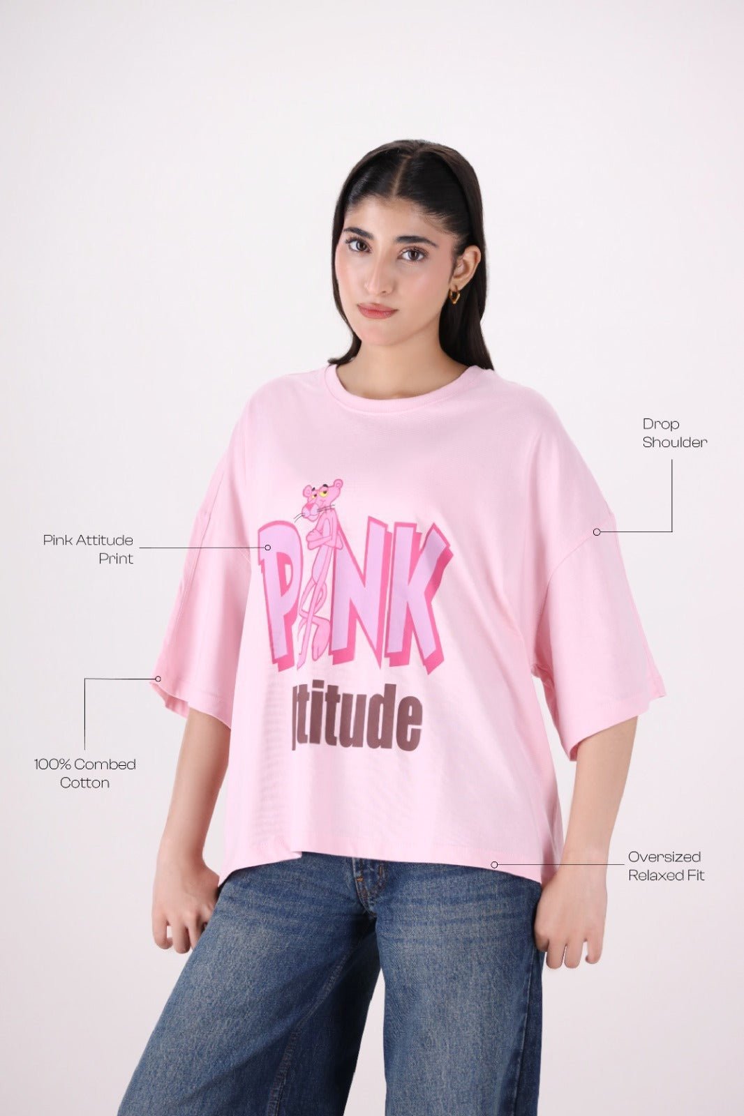 Pink Attitude Drop Shoulder - Toliya.co