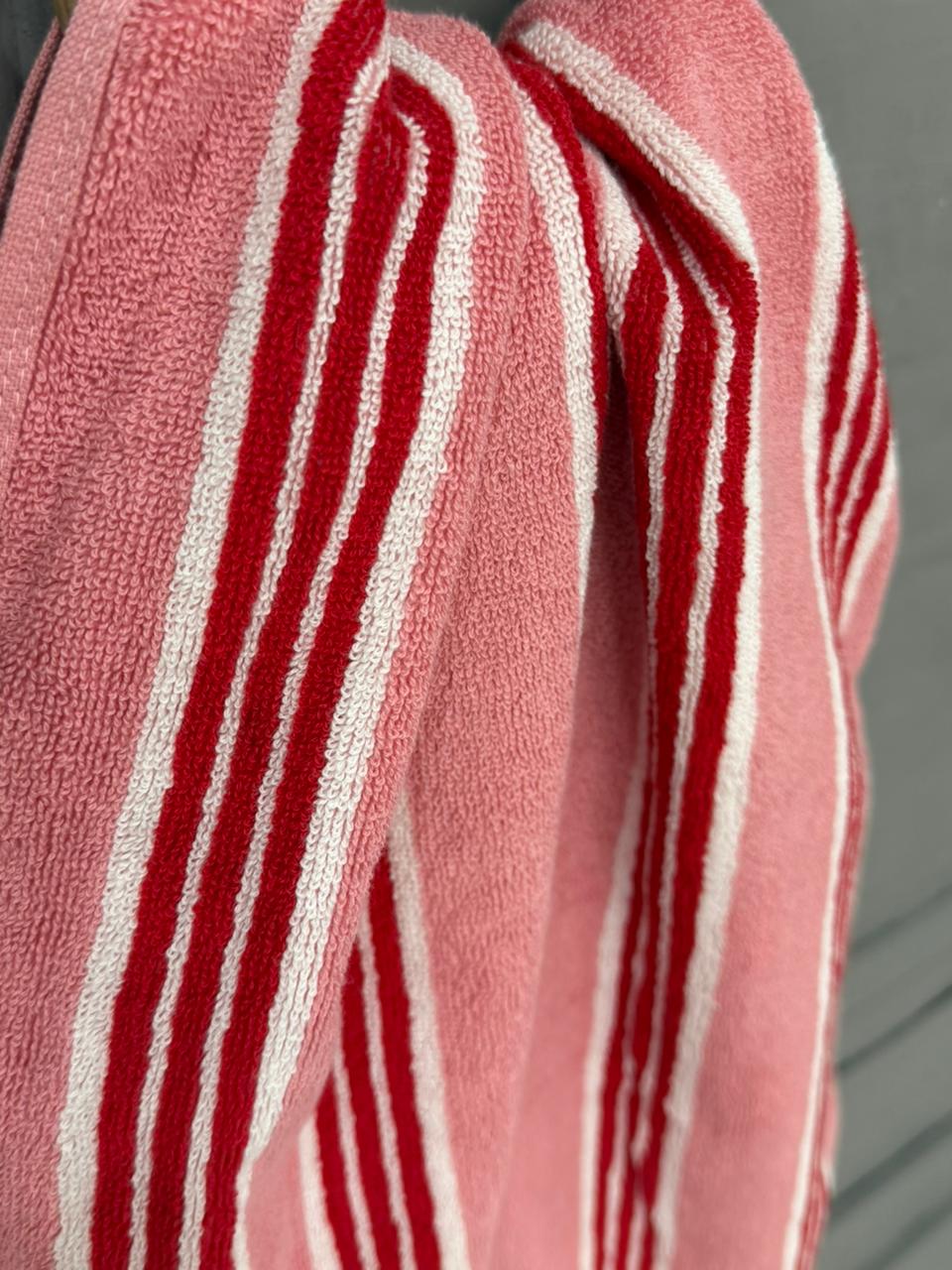 Soft Pink & Red Stripe Jacquard Hand Towel