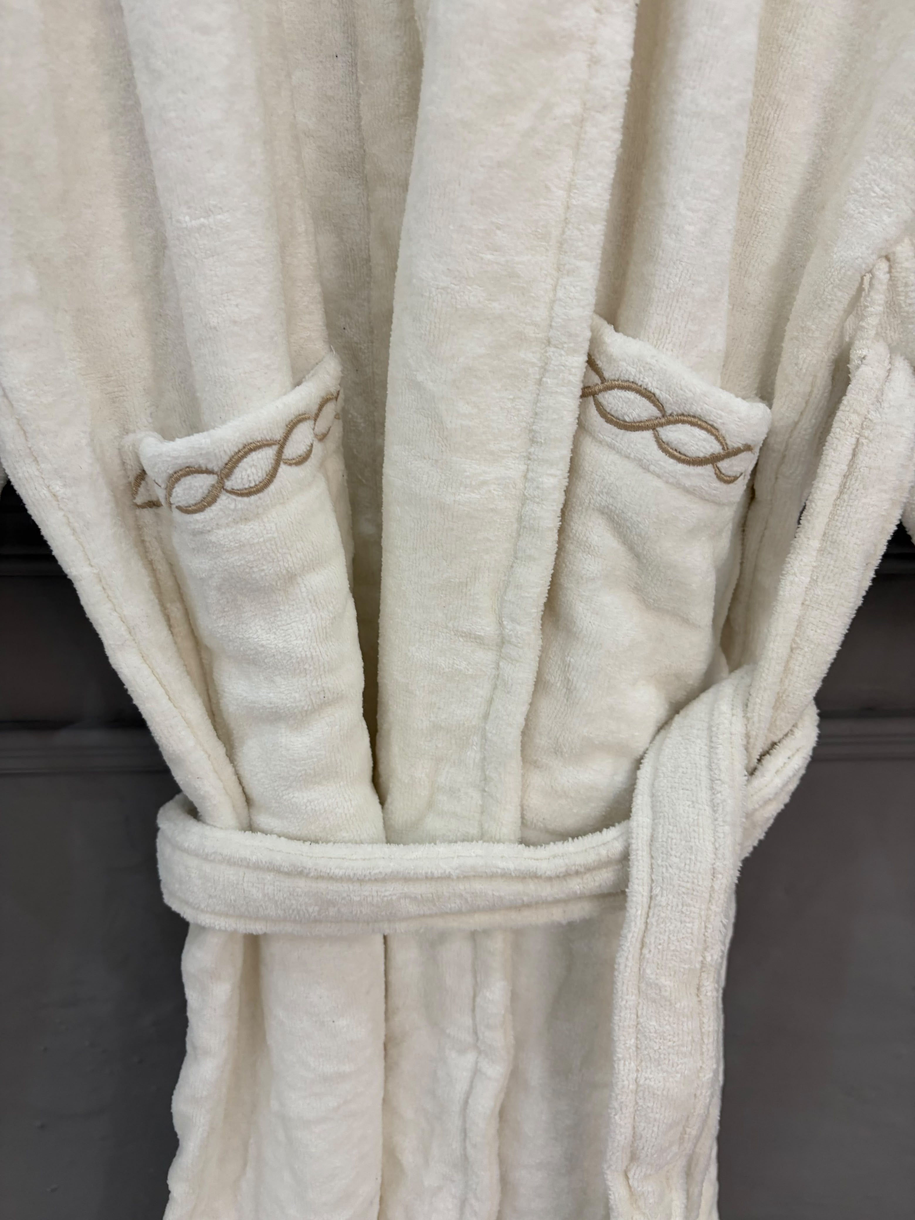 Luxury White Terry Bathrobe with Elegant Embroidered Trim