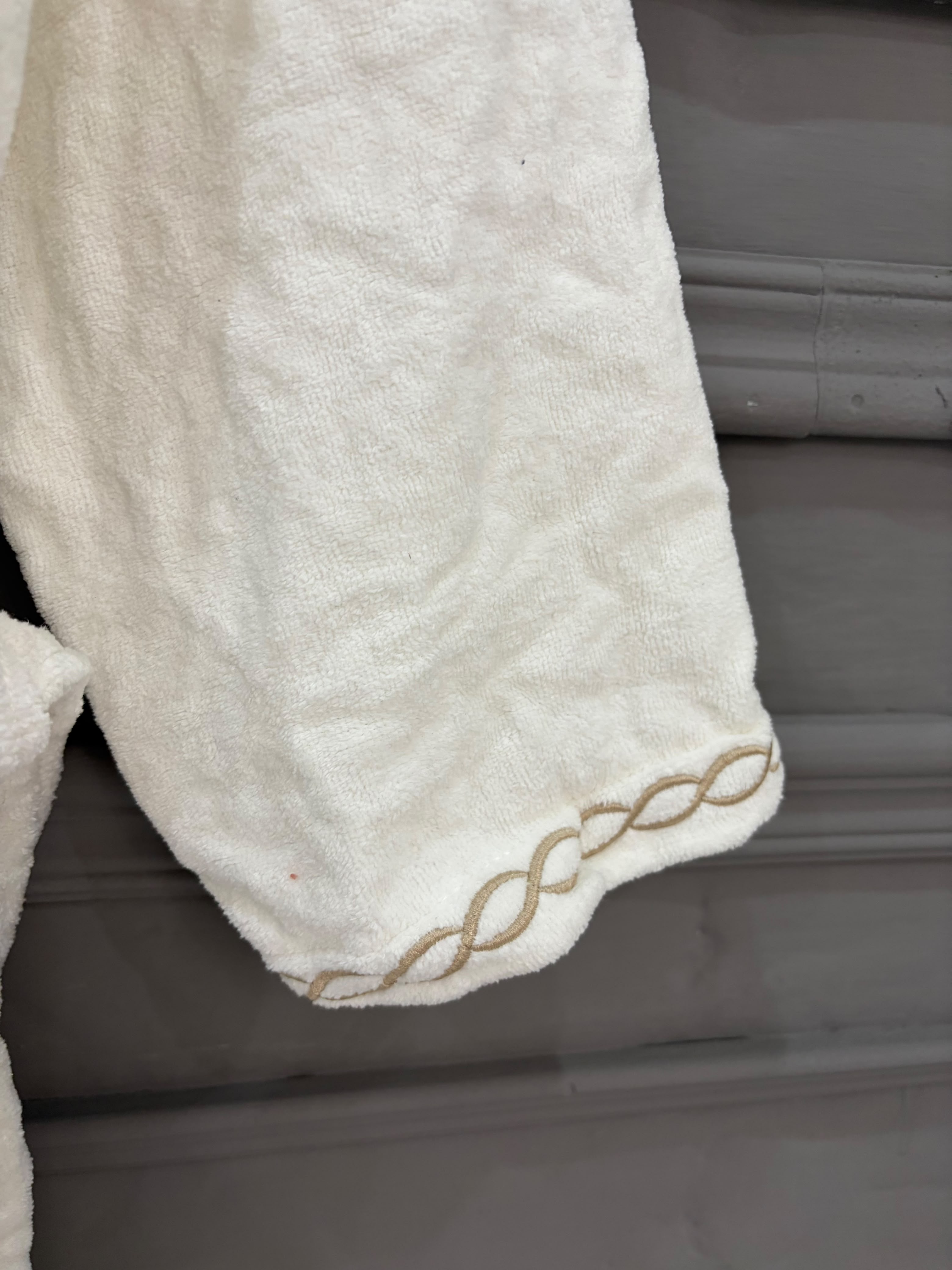 Luxury White Terry Bathrobe with Elegant Embroidered Trim