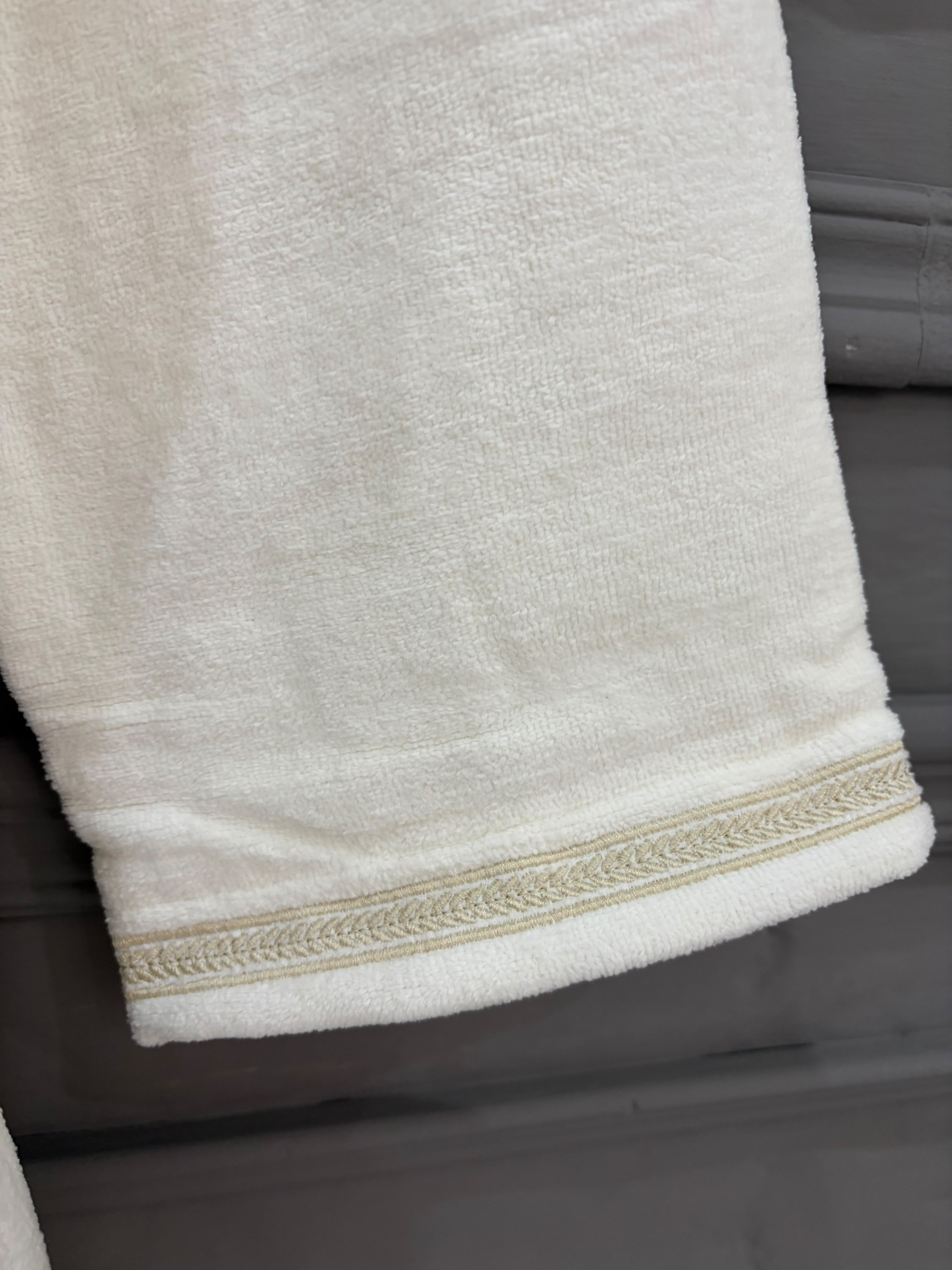 Premium White Terry Bathrobe with Beige Trim