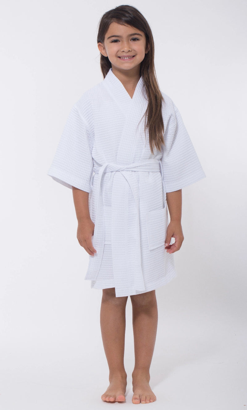 Kids Cotton Waffel Bathrobe (White)