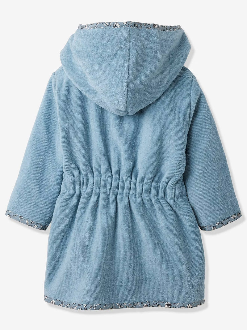 Hooded Kids Bathrobe – Blue Flowers (Ages 4 to 10)